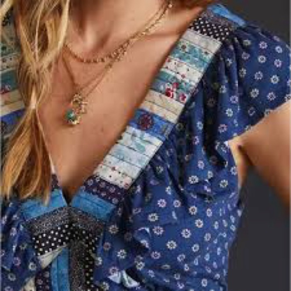Anthropologie Blue Patchwork Women's Top